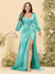 Sheath/Column V-Neck Long Sleeves Formal Plus Size Dresses with Split Side & Ruched