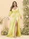 Sheath/Column V-Neck Long Sleeves Formal Plus Size Dresses with Split Side & Ruched
