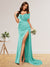 Sheath/Column Off-the-Shoulder Long Formal Dresses with Split Side & Ruched