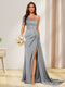 Sheath/Column One-Shoulder Long Formal Dresses with Split Side
