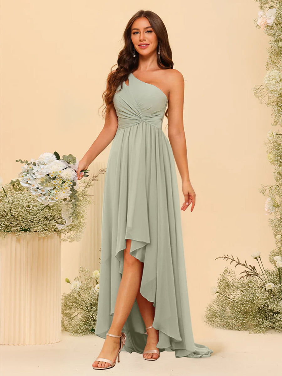 A-line/Princess One-The-Shoulder Asymmetrical Long Bridemaid dresses