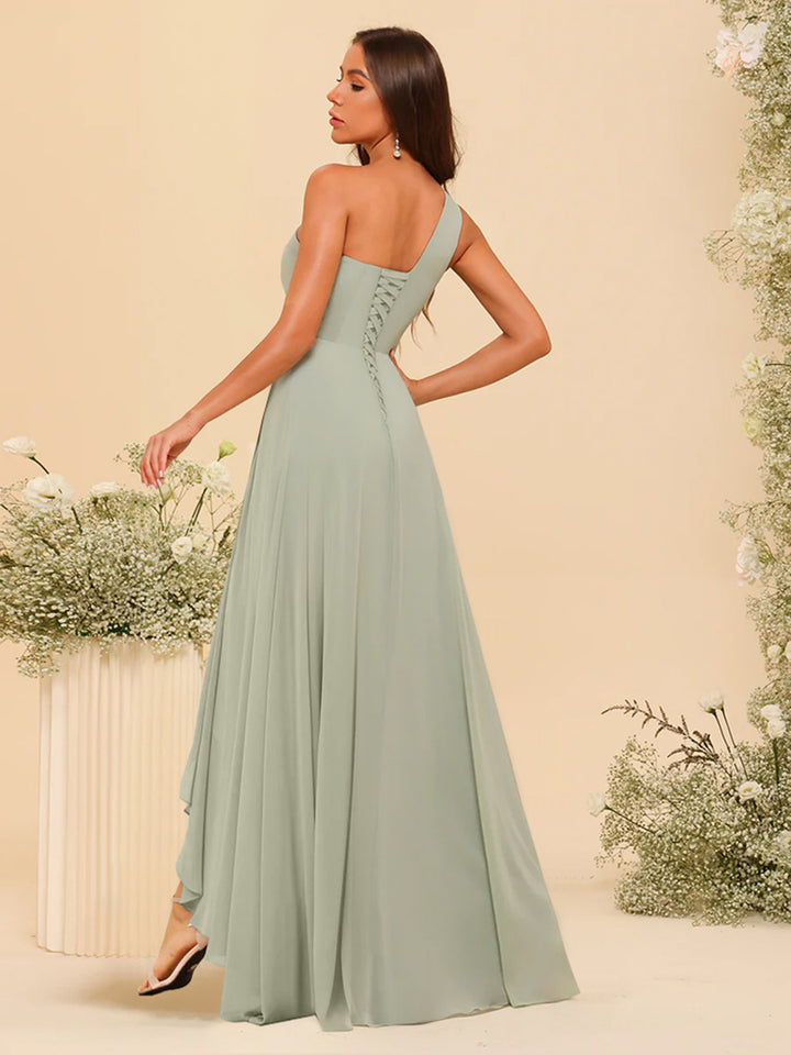 A-line/Princess One-The-Shoulder Asymmetrical Long Bridemaid dresses