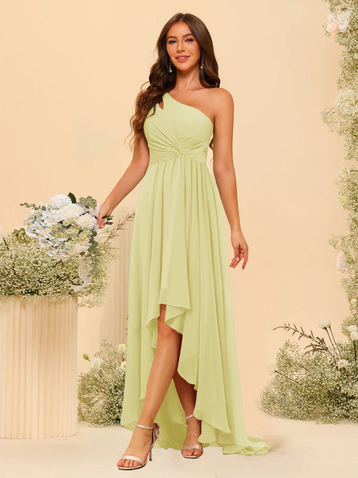 A-line/Princess One-The-Shoulder Asymmetrical Long Bridemaid dresses