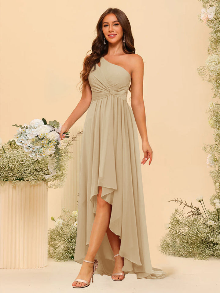 A-line/Princess One-The-Shoulder Asymmetrical Long Bridemaid dresses