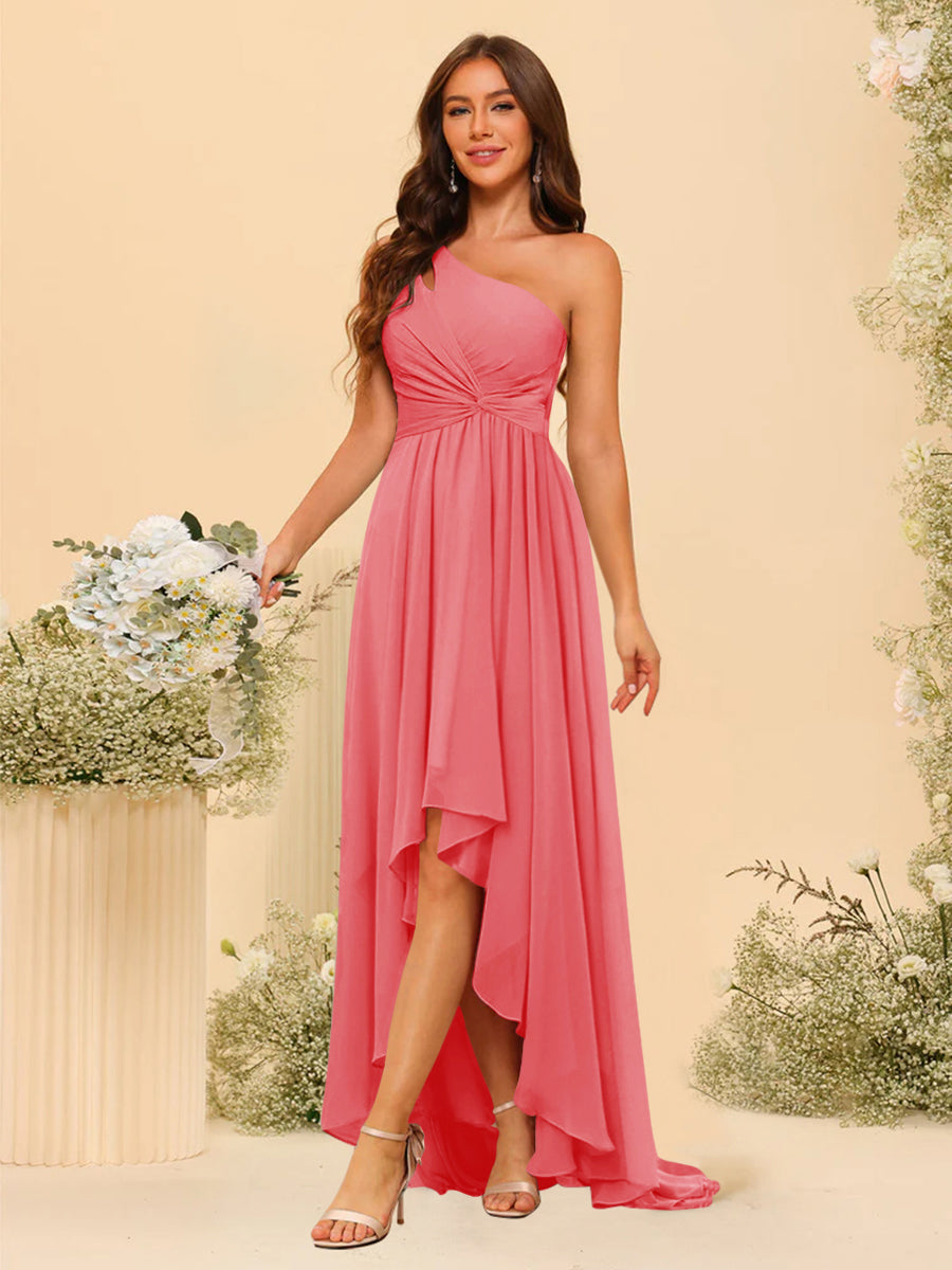 A-line/Princess One-The-Shoulder Asymmetrical Long Bridemaid dresses