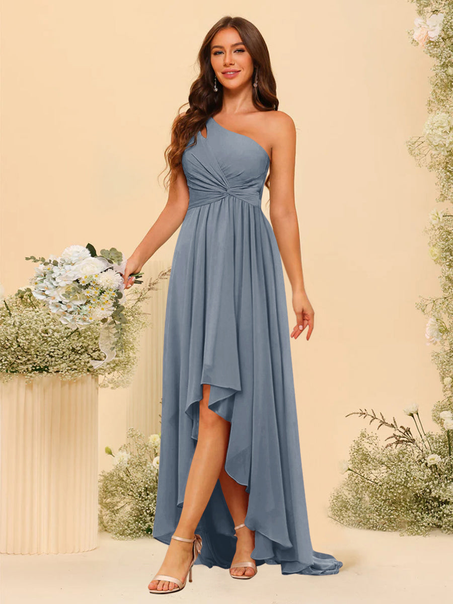 A-line/Princess One-The-Shoulder Asymmetrical Long Bridemaid dresses