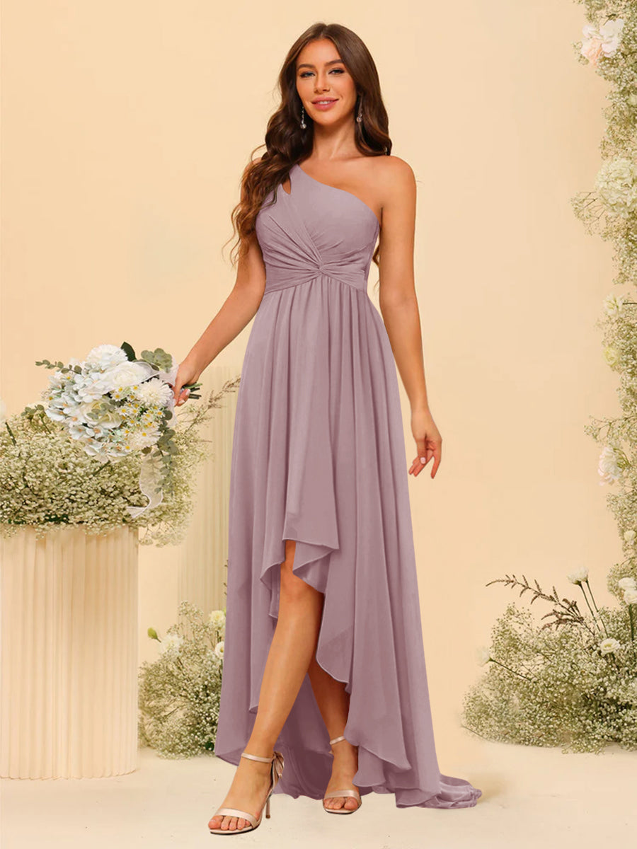 A-line/Princess One-The-Shoulder Asymmetrical Long Bridemaid dresses
