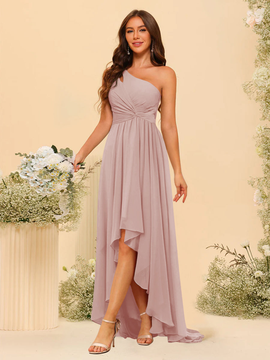 A-line/Princess One-The-Shoulder Asymmetrical Long Bridemaid dresses