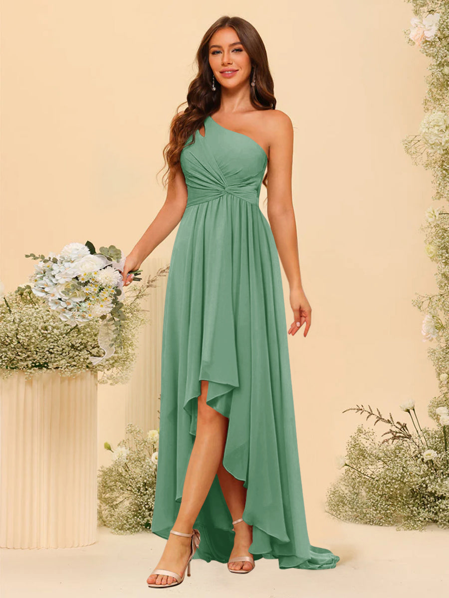 A-line/Princess One-The-Shoulder Asymmetrical Long Bridemaid dresses