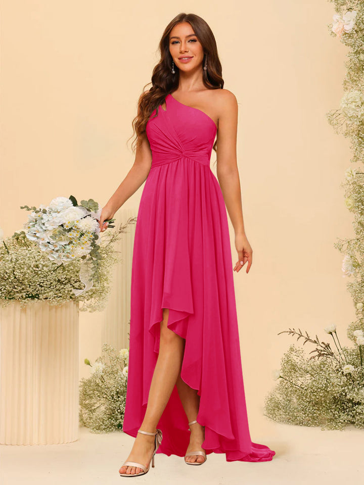 A-line/Princess One-The-Shoulder Asymmetrical Long Bridemaid dresses