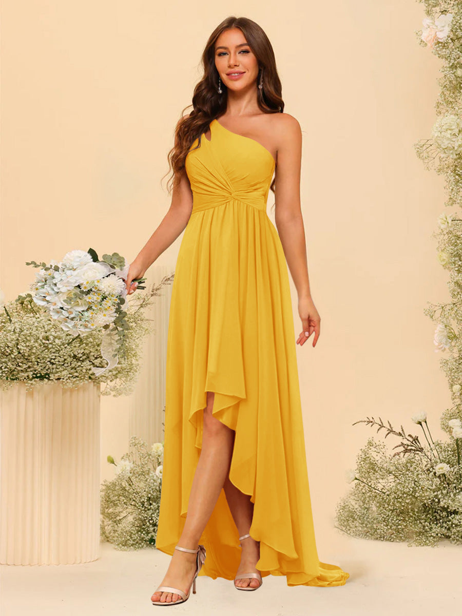 A-line/Princess One-The-Shoulder Asymmetrical Long Bridemaid dresses