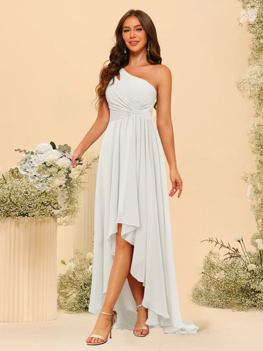 A-line/Princess One-The-Shoulder Asymmetrical Long Bridemaid dresses