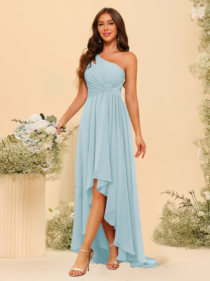 A-line/Princess One-The-Shoulder Asymmetrical Long Bridemaid dresses