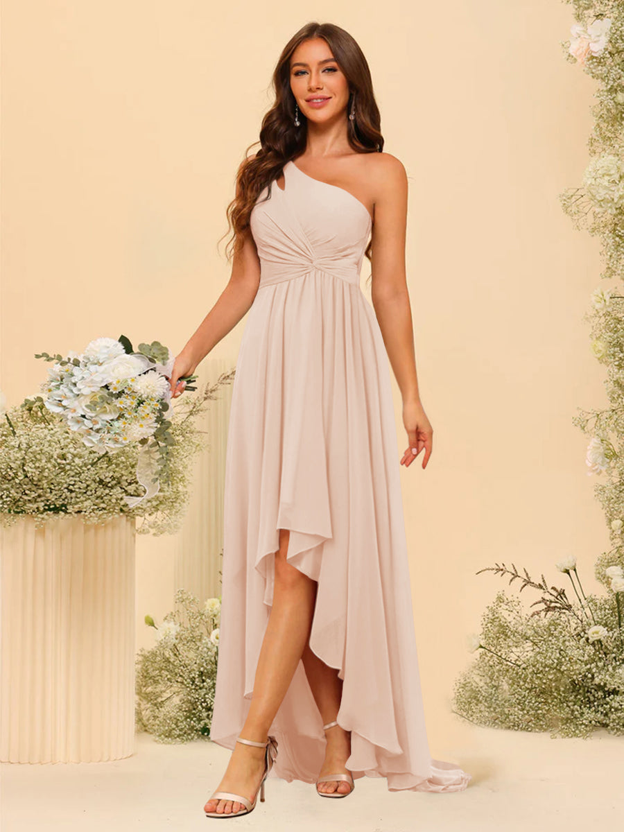 A-line/Princess One-The-Shoulder Asymmetrical Long Bridemaid dresses