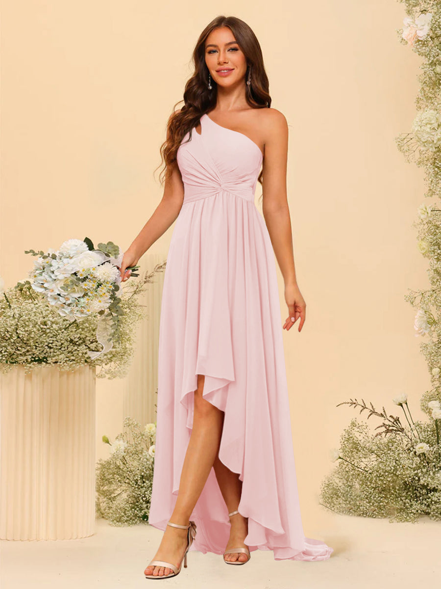 A-line/Princess One-The-Shoulder Asymmetrical Long Bridemaid dresses