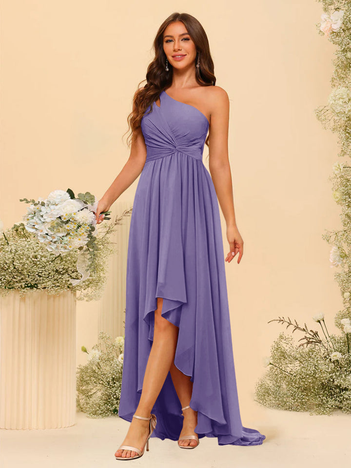 A-line/Princess One-The-Shoulder Asymmetrical Long Bridemaid dresses