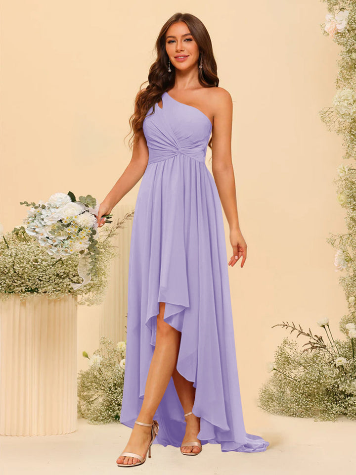 A-line/Princess One-The-Shoulder Asymmetrical Long Bridemaid dresses