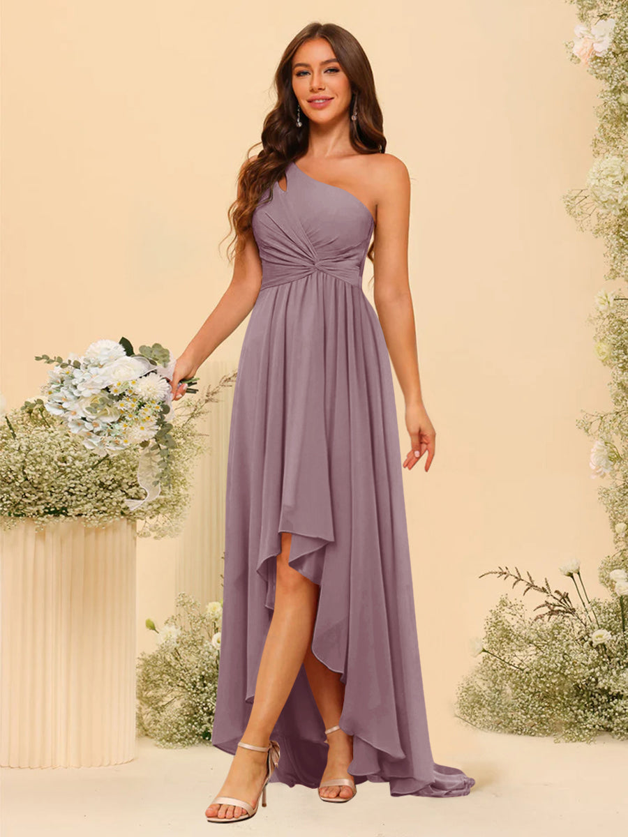 A-line/Princess One-The-Shoulder Asymmetrical Long Bridemaid dresses