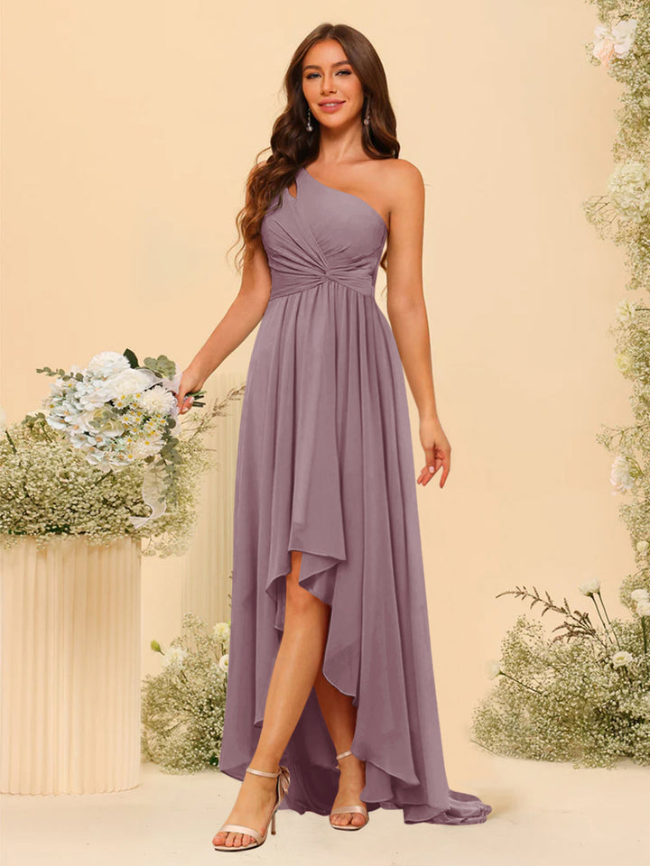 A-line/Princess One-The-Shoulder Asymmetrical Long Bridemaid dresses