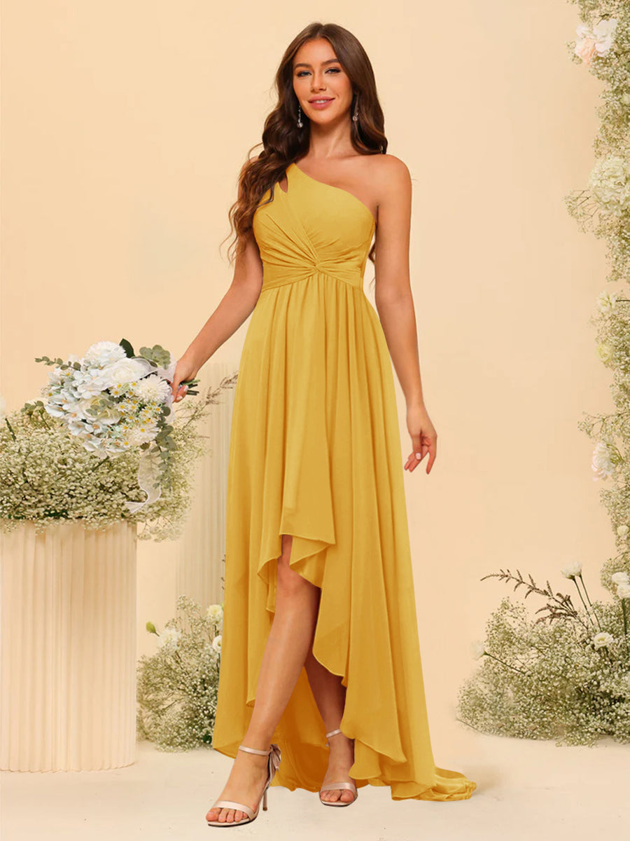A-line/Princess One-The-Shoulder Asymmetrical Long Bridemaid dresses