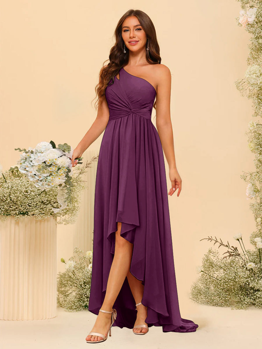 A-line/Princess One-The-Shoulder Asymmetrical Long Bridemaid dresses