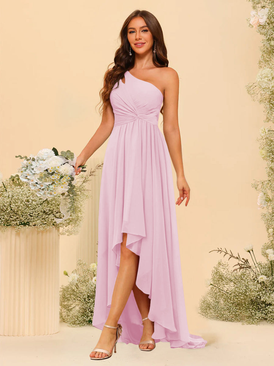 A-line/Princess One-The-Shoulder Asymmetrical Long Bridemaid dresses