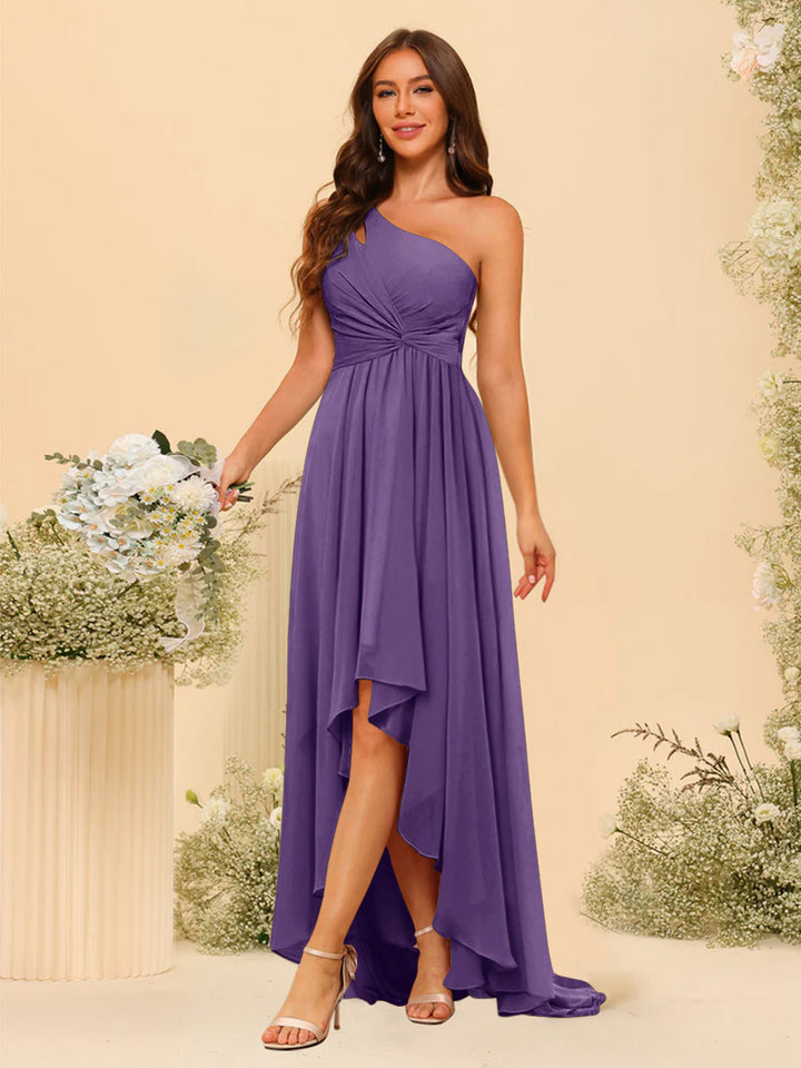 A-line/Princess One-The-Shoulder Asymmetrical Long Bridemaid dresses