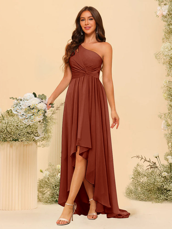 A-line/Princess One-The-Shoulder Asymmetrical Long Bridemaid dresses
