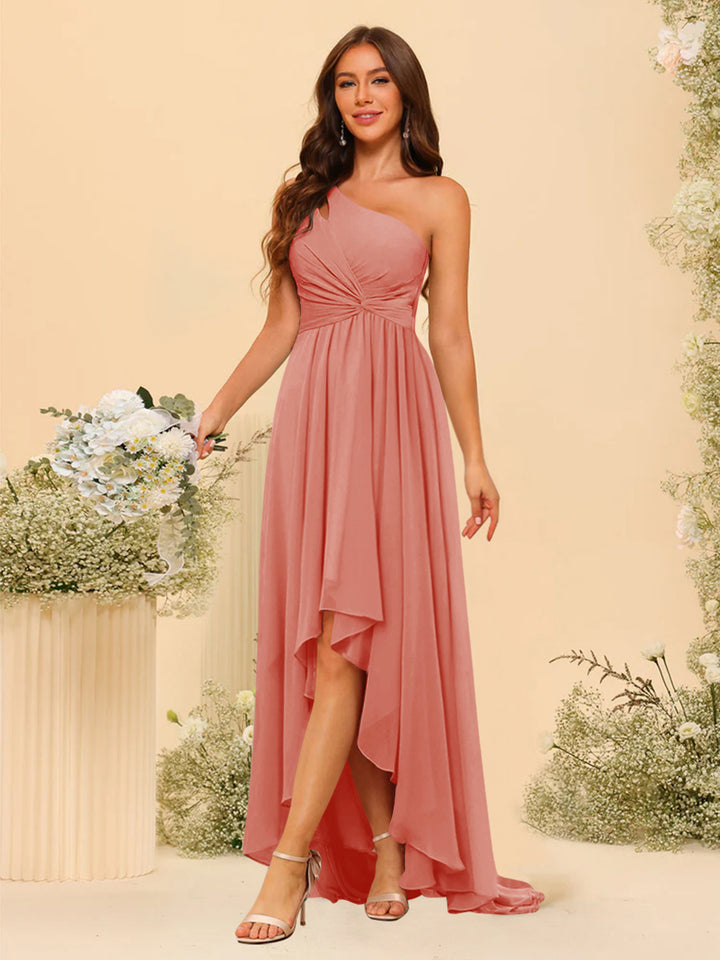 A-line/Princess One-The-Shoulder Asymmetrical Long Bridemaid dresses