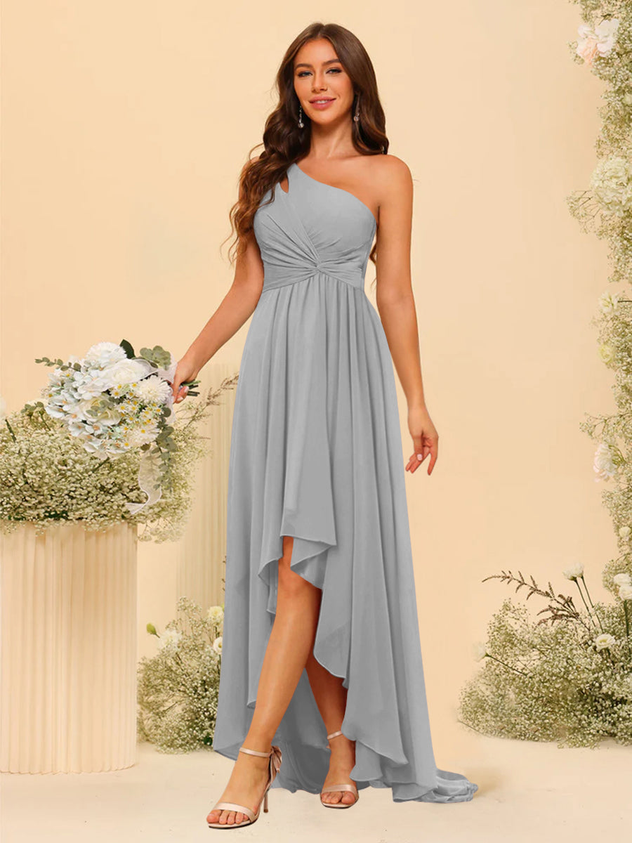 A-line/Princess One-The-Shoulder Asymmetrical Long Bridemaid dresses
