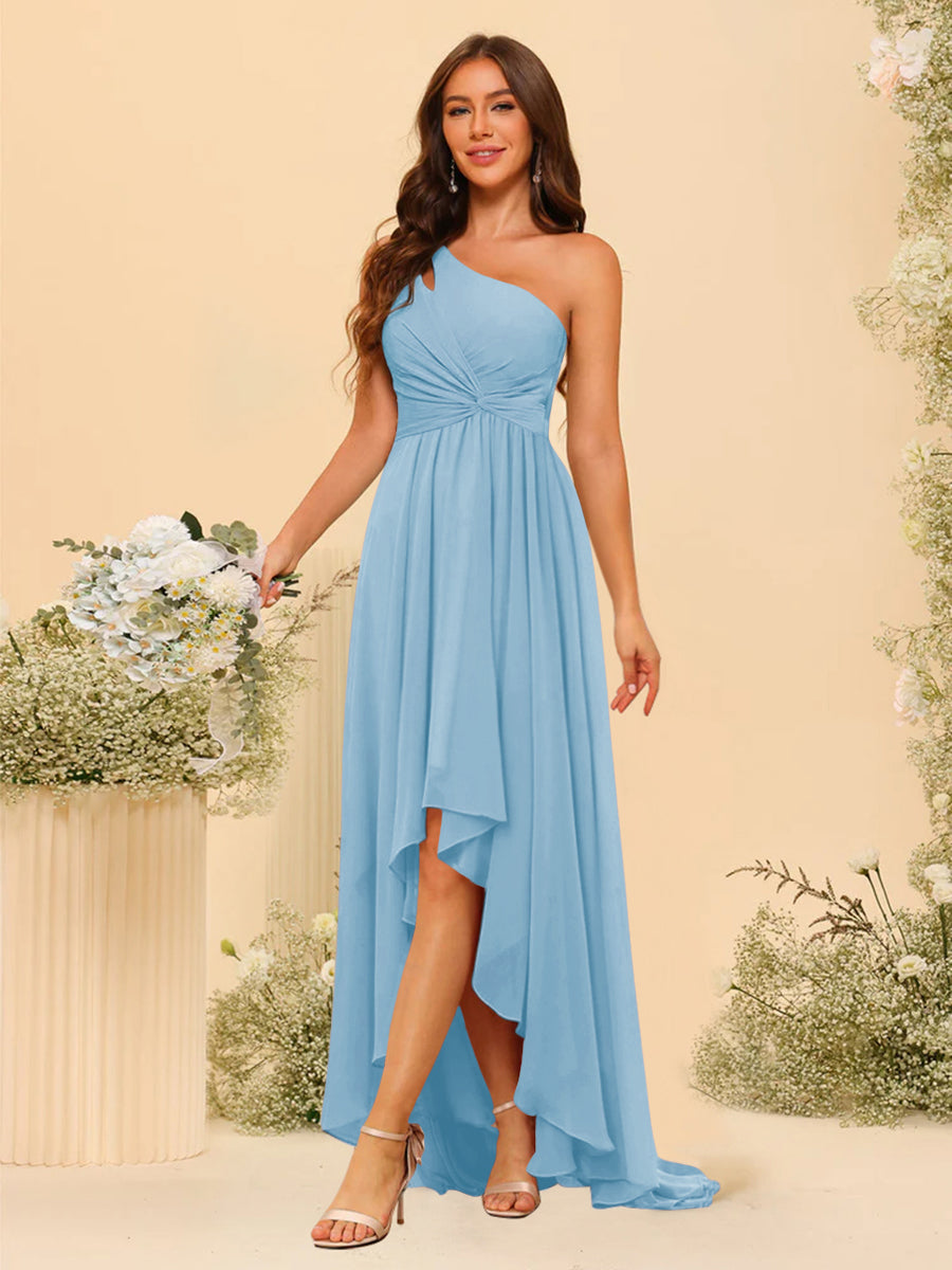 A-line/Princess One-The-Shoulder Asymmetrical Long Bridemaid dresses