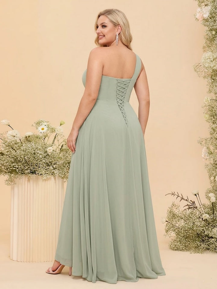 A-line/Princess One-The-Shoulder Asymmetrical Long Plus Size Bridesmaid dresses