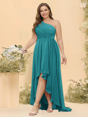 A-line/Princess One-The-Shoulder Asymmetrical Long Plus Size Bridesmaid dresses