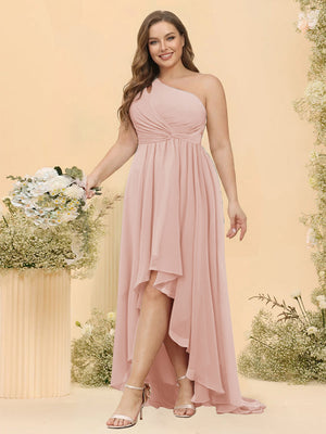 A-line/Princess One-The-Shoulder Asymmetrical Long Plus Size Bridesmaid dresses