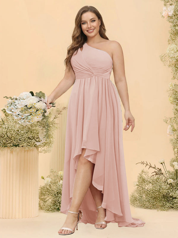 A-line/Princess One-The-Shoulder Asymmetrical Long Plus Size Bridesmaid dresses