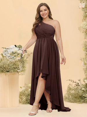 A-line/Princess One-The-Shoulder Asymmetrical Long Plus Size Bridesmaid dresses