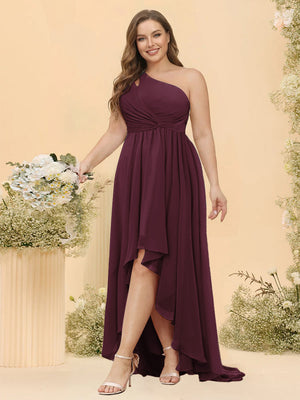 A-line/Princess One-The-Shoulder Asymmetrical Long Plus Size Bridesmaid dresses