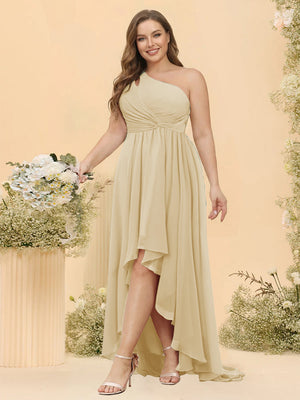 A-line/Princess One-The-Shoulder Asymmetrical Long Plus Size Bridesmaid dresses