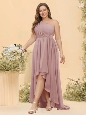 A-line/Princess One-The-Shoulder Asymmetrical Long Plus Size Bridesmaid dresses