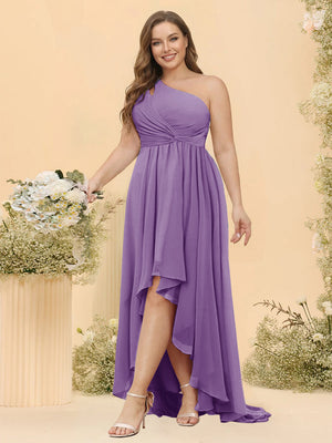 A-line/Princess One-The-Shoulder Asymmetrical Long Plus Size Bridesmaid dresses