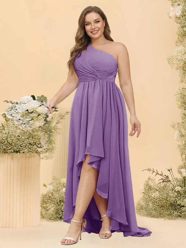 A-line/Princess One-The-Shoulder Asymmetrical Long Plus Size Bridesmaid dresses