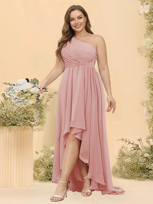 A-line/Princess One-The-Shoulder Asymmetrical Long Plus Size Bridesmaid dresses