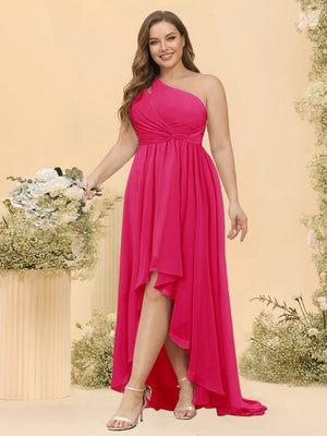A-line/Princess One-The-Shoulder Asymmetrical Long Plus Size Bridesmaid dresses