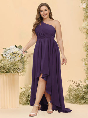 A-line/Princess One-The-Shoulder Asymmetrical Long Plus Size Bridesmaid dresses