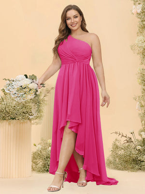 A-line/Princess One-The-Shoulder Asymmetrical Long Plus Size Bridesmaid dresses