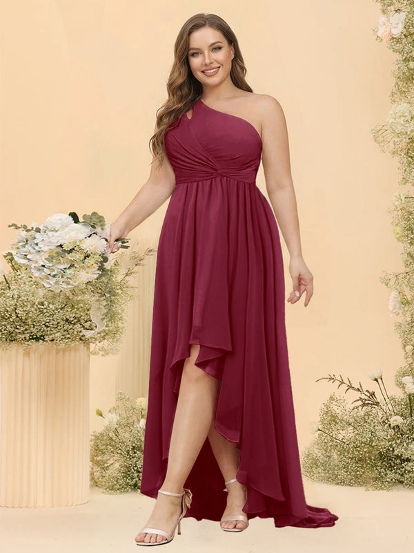 A-line/Princess One-The-Shoulder Asymmetrical Long Plus Size Bridesmaid dresses