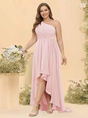 A-line/Princess One-The-Shoulder Asymmetrical Long Plus Size Bridesmaid dresses