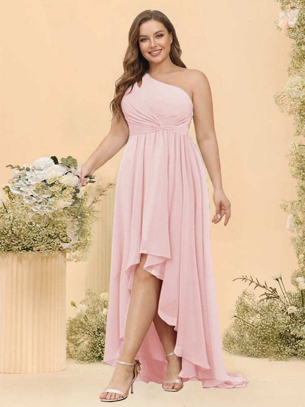 A-line/Princess One-The-Shoulder Asymmetrical Long Plus Size Bridesmaid dresses