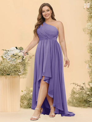 A-line/Princess One-The-Shoulder Asymmetrical Long Plus Size Bridesmaid dresses