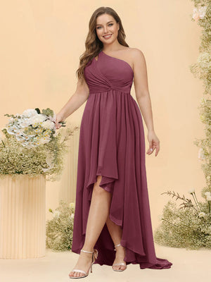 A-line/Princess One-The-Shoulder Asymmetrical Long Plus Size Bridesmaid dresses